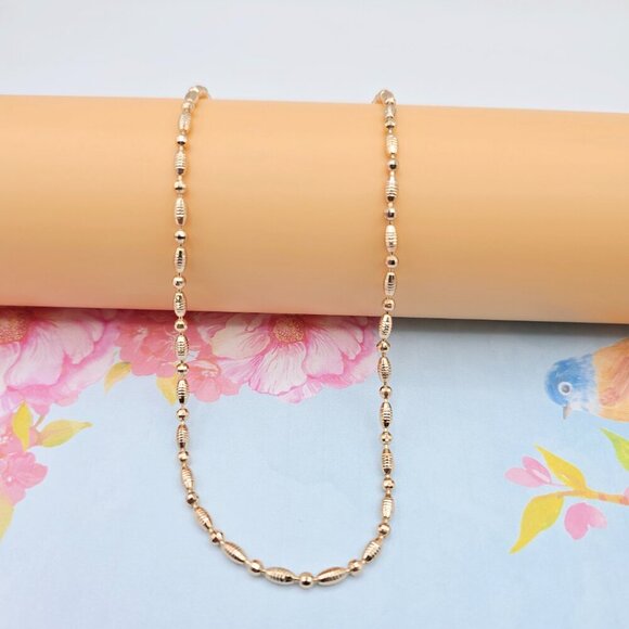 Rose Gold Polished Bead Necklace in 18K Gold Plated Finish - 50cm, XPNL0072 - Picture 6 of 12